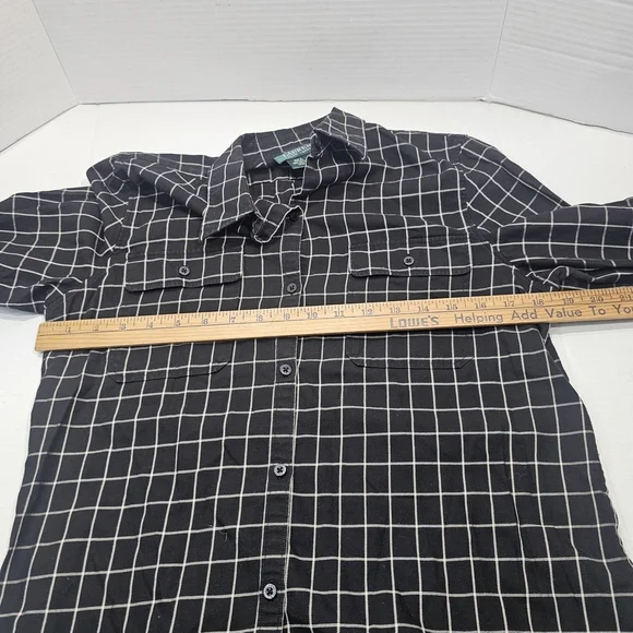 Lauren Ralph Lauren Button Up Blouse Womens M Black Tattersall Preppy Old Money - Picture 6 of 8